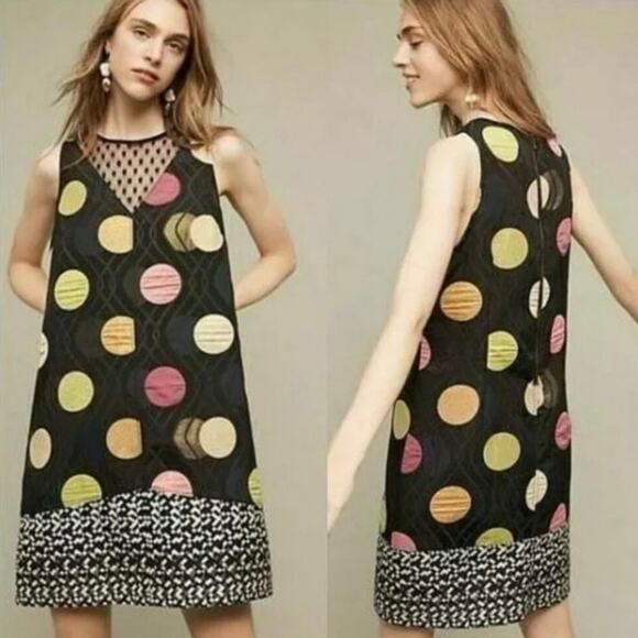 Anthropologie / Maeve Tilde Mod 60s Polka Dot Metallic Shift Dress - XSP - Picture 1 of 10